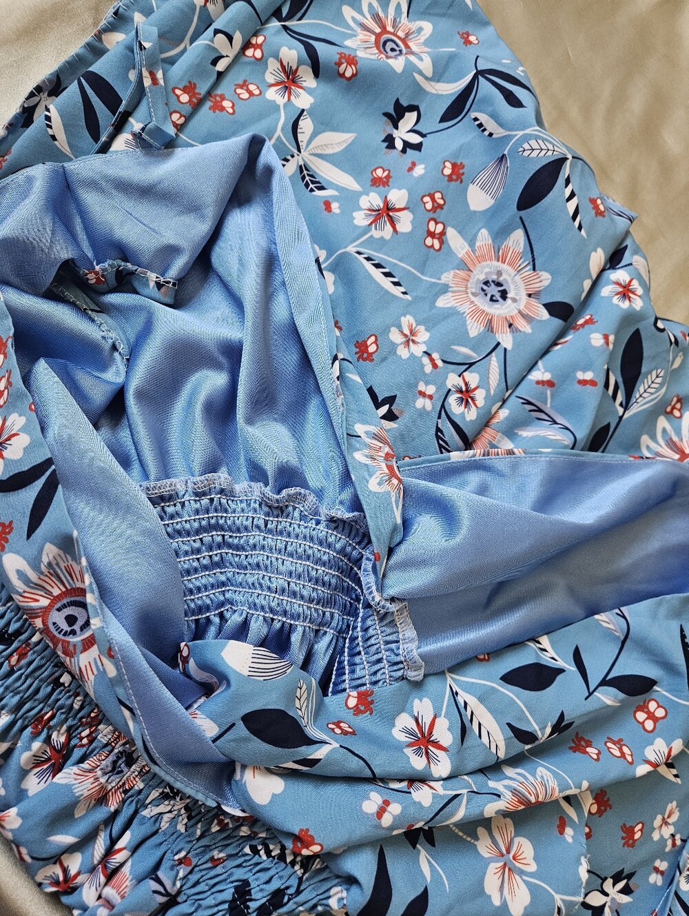 Blue Floral V-Neck Sleeveless Midi Dress M/L - Picture 7 of 8